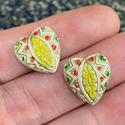 2 Vintage White Patterned Heart Glass Cabochons - Sea Beads