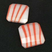 2 Vintage White Redish Orange Square Glass Cabochons - Sea Beads