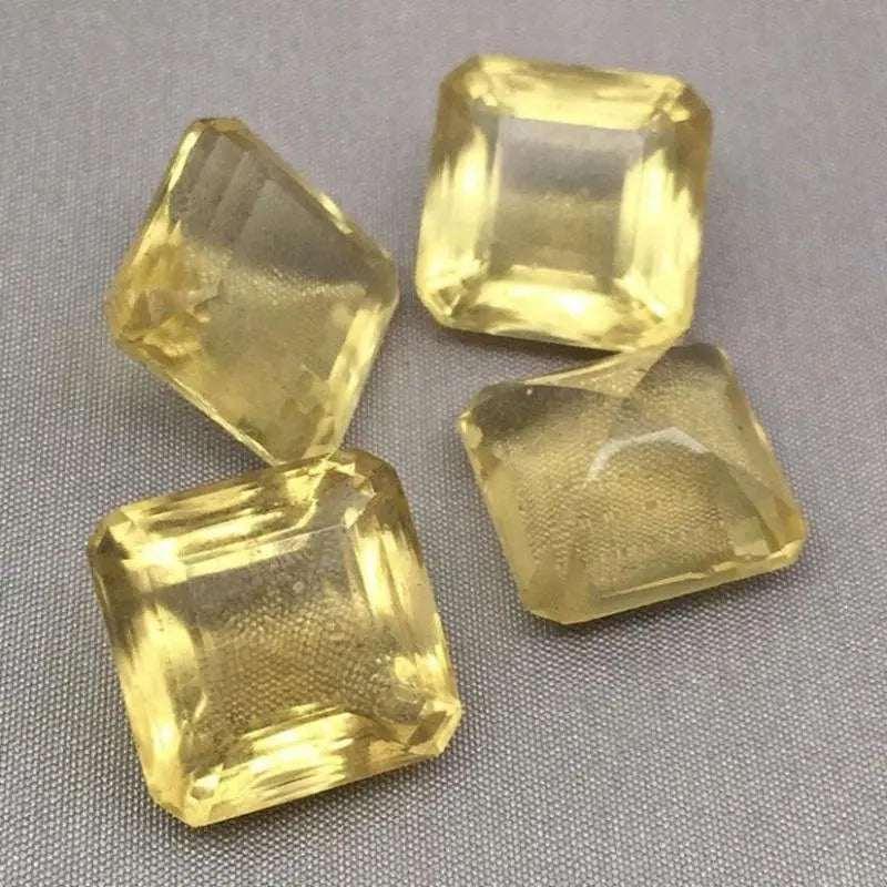 2 Vintage Yellow Transparent Square Glass Cabochons - Sea Beads