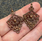 2 Victorian Red Brass Metal Pendants - Sea Beads
