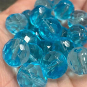 20 Blue Aqua Czech Fire Polished Glass Beads - Sea Beads