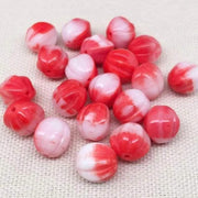 20 Red White Czech Melon Glass Beads - Sea Beads