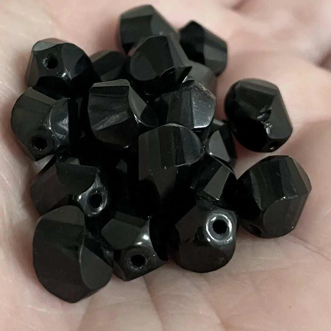20 Vintage Black Czech Faceted Glass Beads - Sea Beads