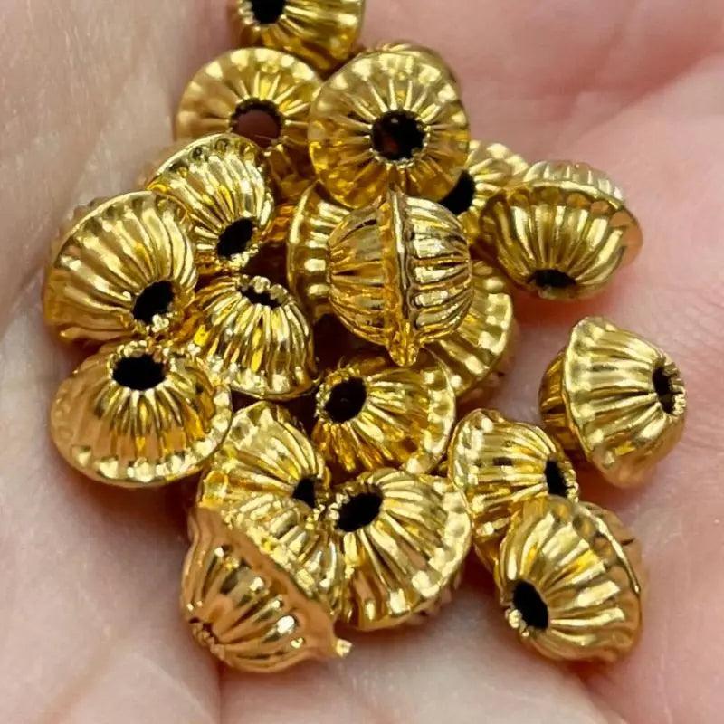 20 Gold Plated Corrugated Metal Beads - Sea Beads