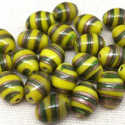 20 Golden Yellow Czech Striped Oval Glass Beads - Sea Beads