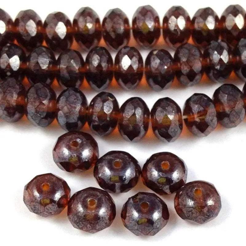 20 Luster Amber Czech Rondelle Glass Beads - Sea Beads