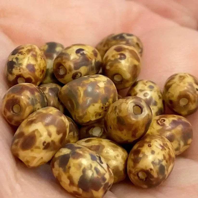 20 Matte Golden Brown Picasso Czech Oval Glass Beads - Sea Beads