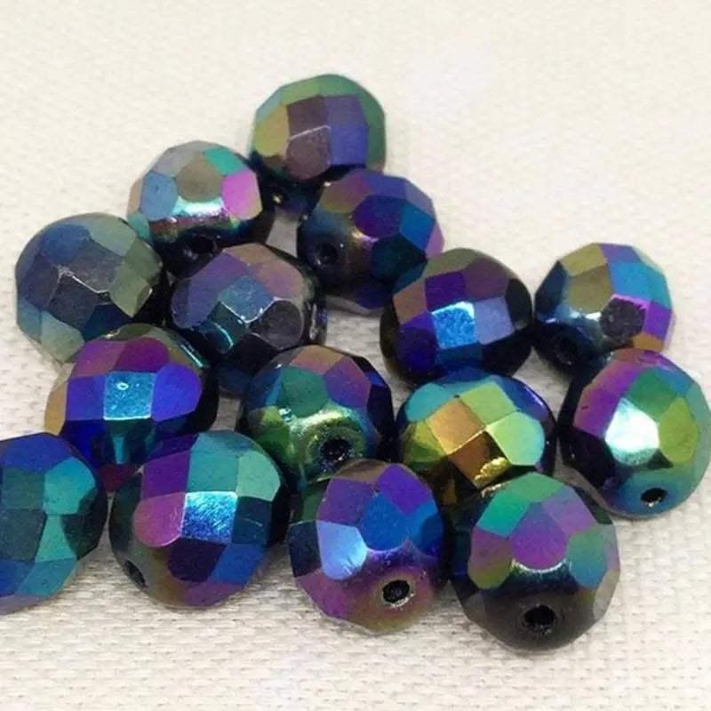 20 Metallic Iris Czech Faceted Glass Beads - Sea Beads