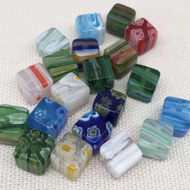 20 Mixed Millefiori Cube Glass Beads - Sea Beads