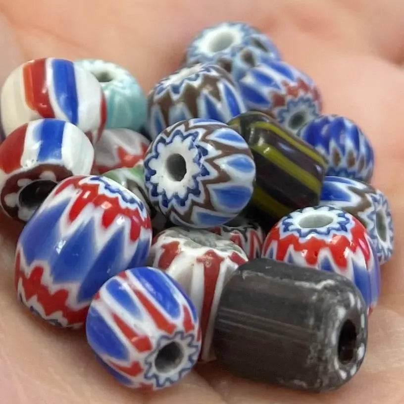 20 Mixed Vintage Chevron Glass Beads - Sea Beads