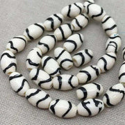 20 Vintage Cream Abstract Striped Oval Bone Beads - Sea Beads