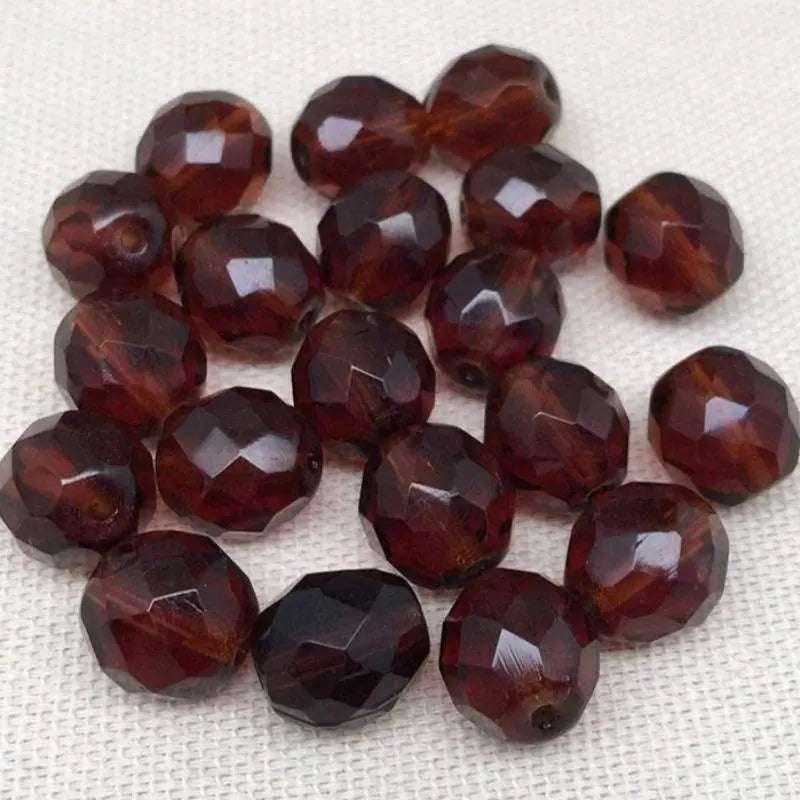 20 Vintage Amber Dark Czech Faceted Glass Beads - Sea Beads