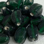 20 Vintage Green 4-Sided Oval Glass Beads - Sea Beads