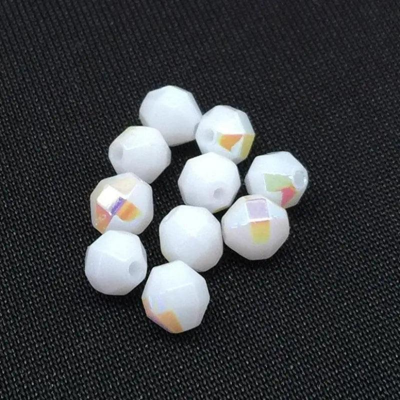 20 Vintage White Milky AB German Tin Cut Glass Beads - Sea Beads