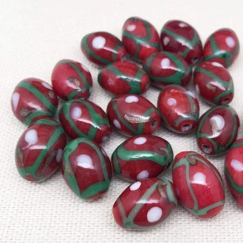 20 Vintage Abstract Red Oval Glass Beads - Sea Beads