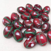 20 Vintage Abstract Red Oval Glass Beads - Sea Beads