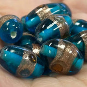 20 Vintage Blue Aqua Aventurine Oval Glass Beads - Sea Beads