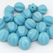 20 Vintage Blue Baby Czech Ribbed Round Melon Glass Beads - Sea Beads