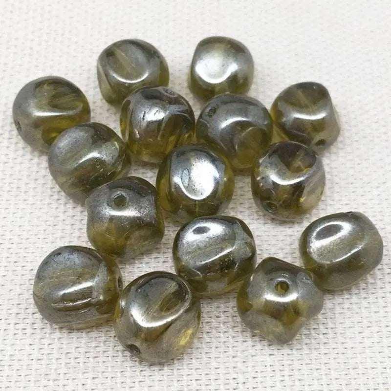 20 Vintage Green Olivine Czech Baroque Glass Beads - Sea Beads