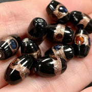 20 Vintage Black Aventurine Oval Glass Beads - Sea Beads