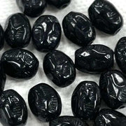 20 Vintage Black Etched Oval Glass Beads - Sea Beads