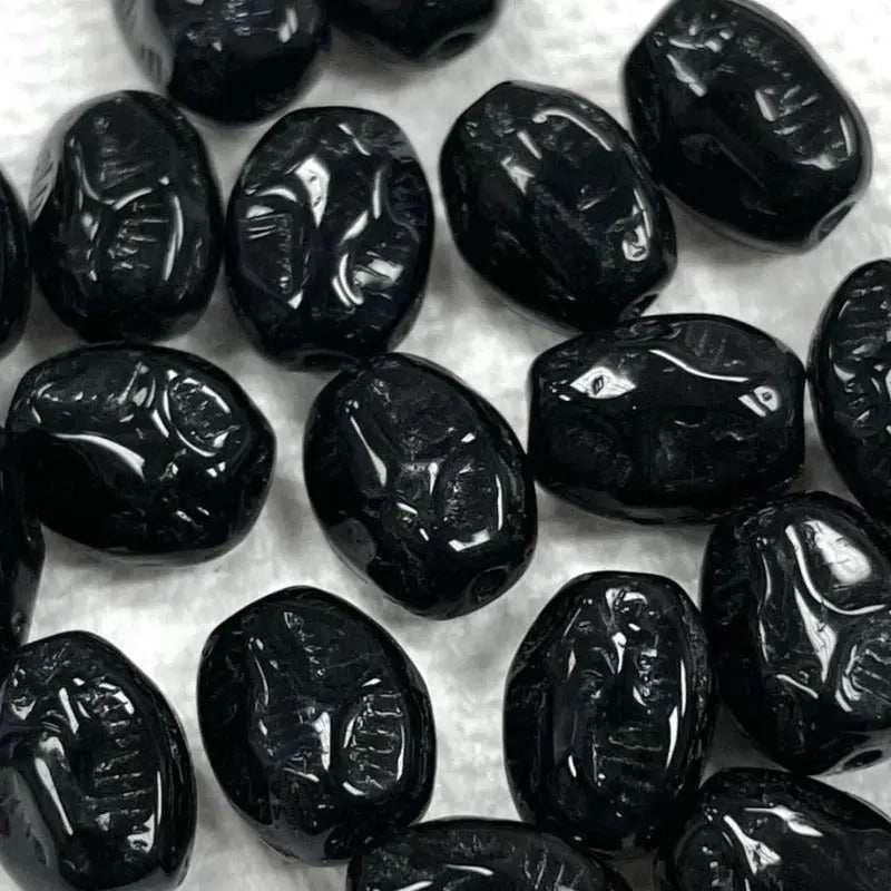 20 Vintage Black Etched Oval Glass Beads - Sea Beads