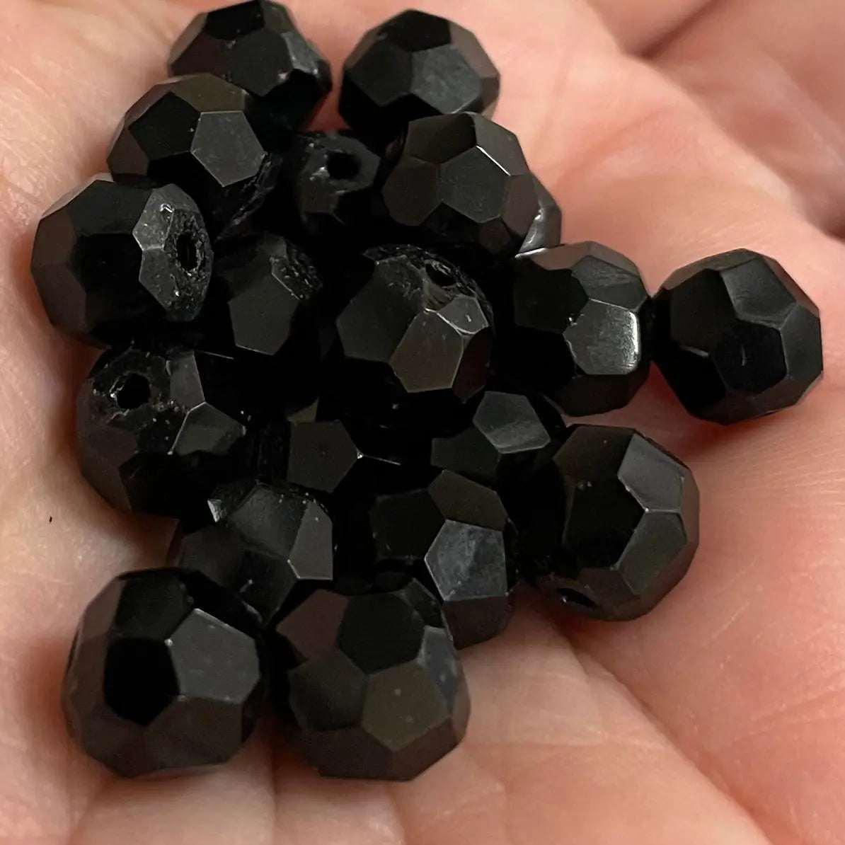 20 Vintage Black Faceted Glass Beads - Sea Beads