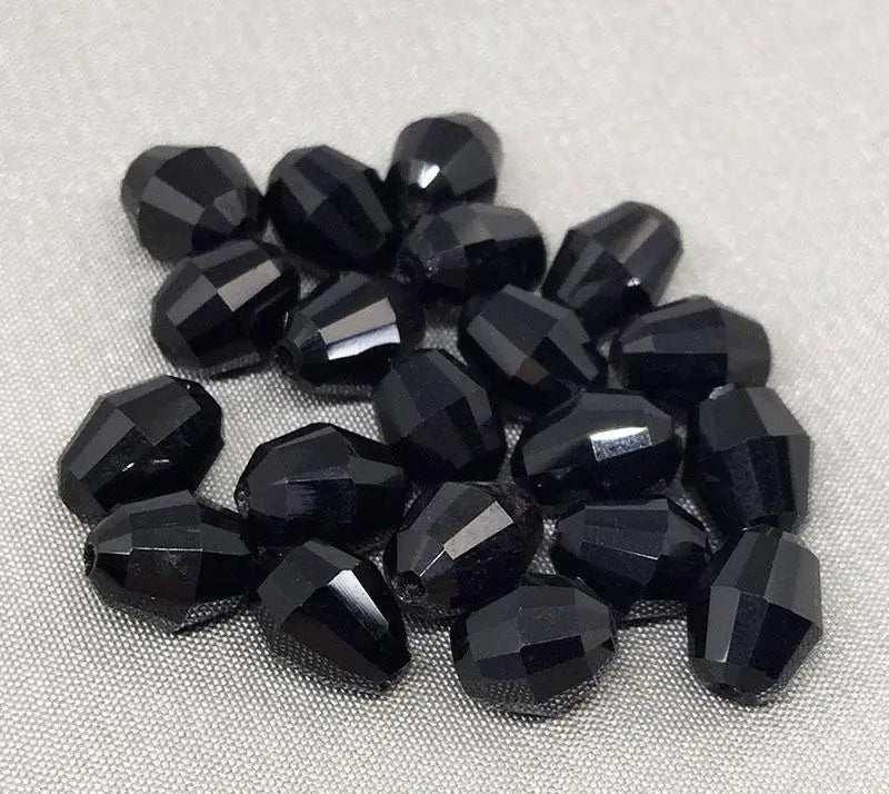 20 Vintage Black Faceted Oval Glass Beads - Sea Beads