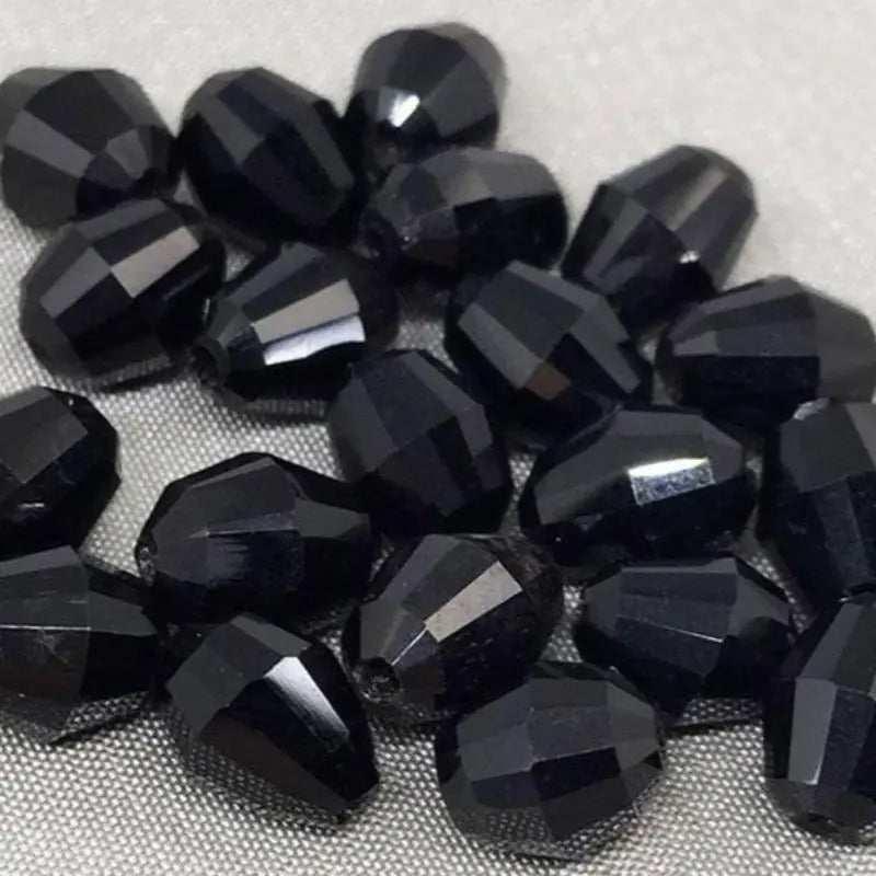 20 Vintage Black Faceted Teardrop Glass Beads - Sea Beads