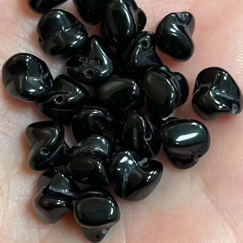 20 Vintage Black Fluted Twist Glass Beads - Sea Beads