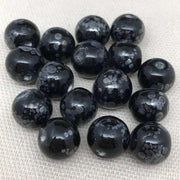 20 Vintage Black Mottled Grey Round Glass Beads - Sea Beads