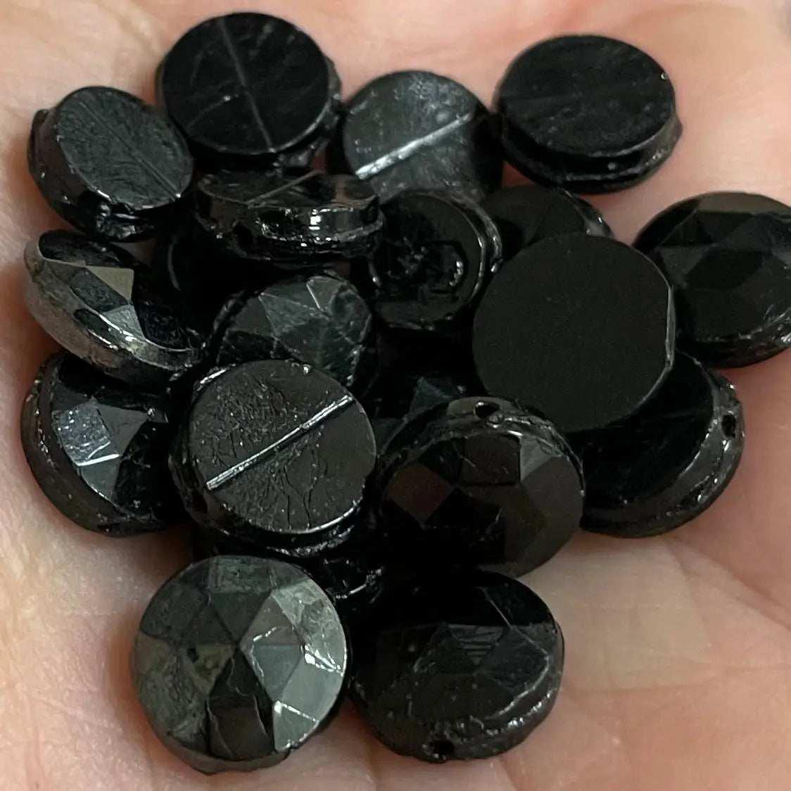20 Vintage Black Antique Nailhead Glass Beads - Sea Beads