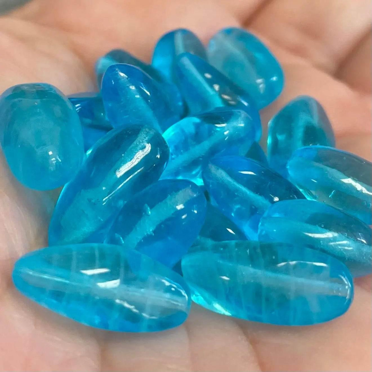 20 Vintage Blue Aqua Japan Baroque Oval Glass Beads - Sea Beads