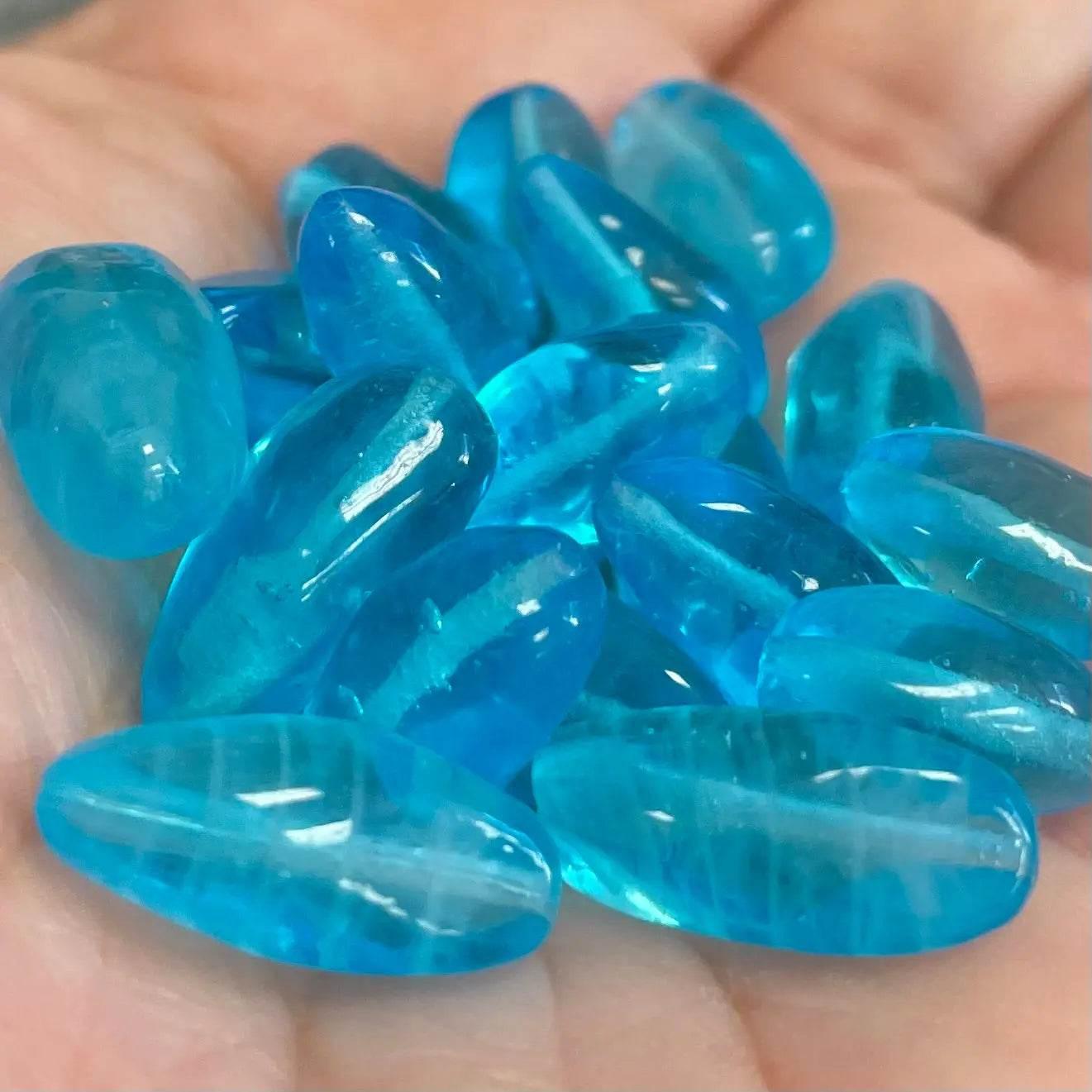 20 Vintage Blue Aqua Japan Baroque Oval Glass Beads - Sea Beads