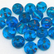 20 Vintage Blue Aqua Round Striped Glass Beads - Sea Beads