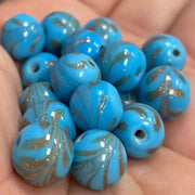 20 Vintage Blue Aventurine Abstract Round Glass Beads - Sea Beads