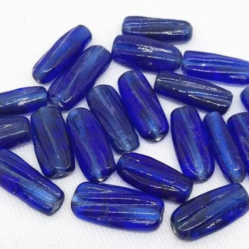 20 Vintage Blue Cobalt Twisted Oval Glass Beads - Sea Beads