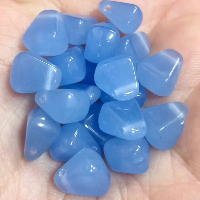 20 Vintage Blue Czech Opal Triangle Briolette Glass Beads - Sea Beads