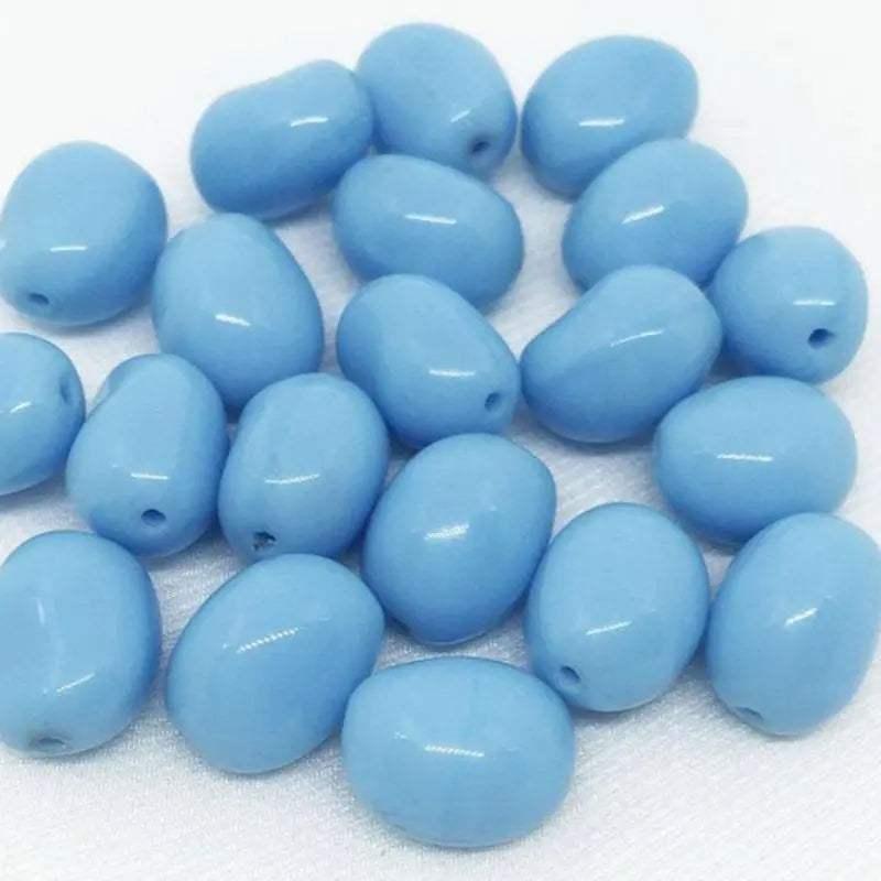 20 Vintage Blue Czech Oval Glass Beads - Sea Beads