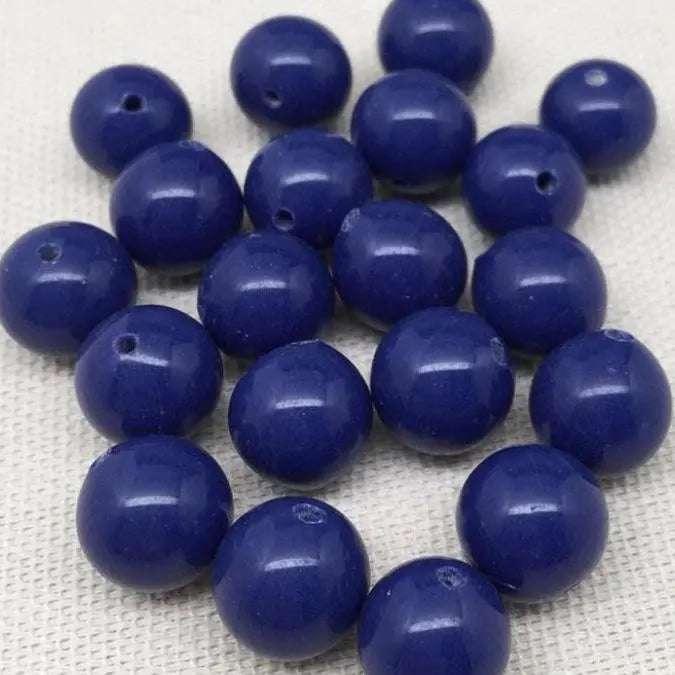 20 Vintage Blue Dark Japan Round Glass Beads - Sea Beads