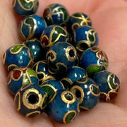 20 Vintage Blue Half Drilled Cloisonné Pieces - Sea Beads