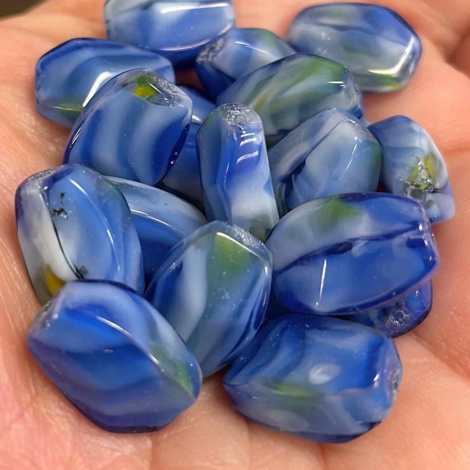 20 Vintage Blue Millefiori Oval Glass Beads - Sea Beads