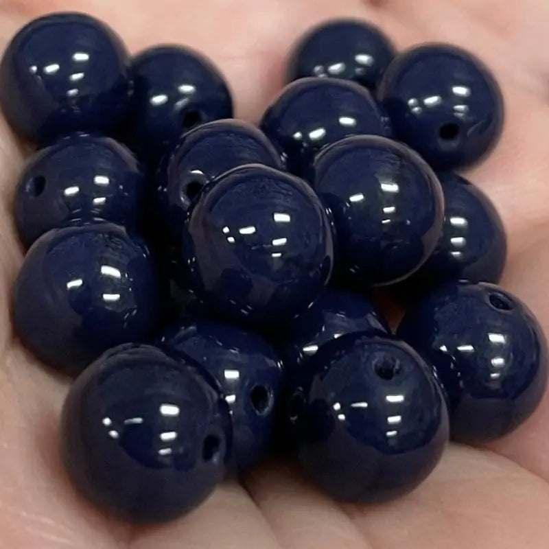20 Vintage Blue Navy Round Glass Beads - Sea Beads