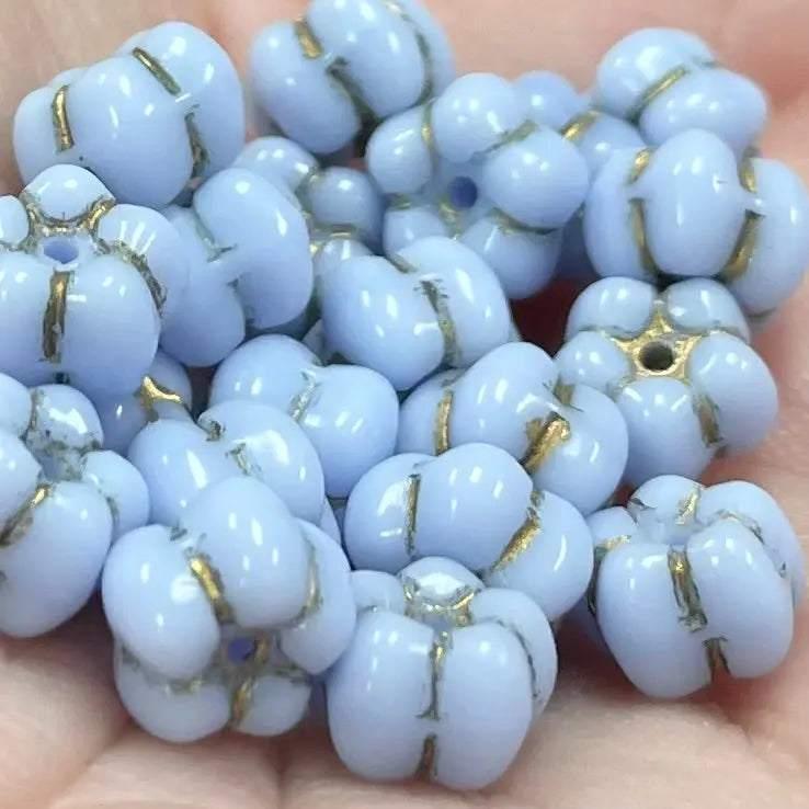 20 Vintage Blue Periwinkle Light German Flower Glass Beads - Sea Beads