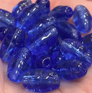 20 Vintage Blue Sapphire Dark German Spiral Oval Glass Beads - Sea Beads