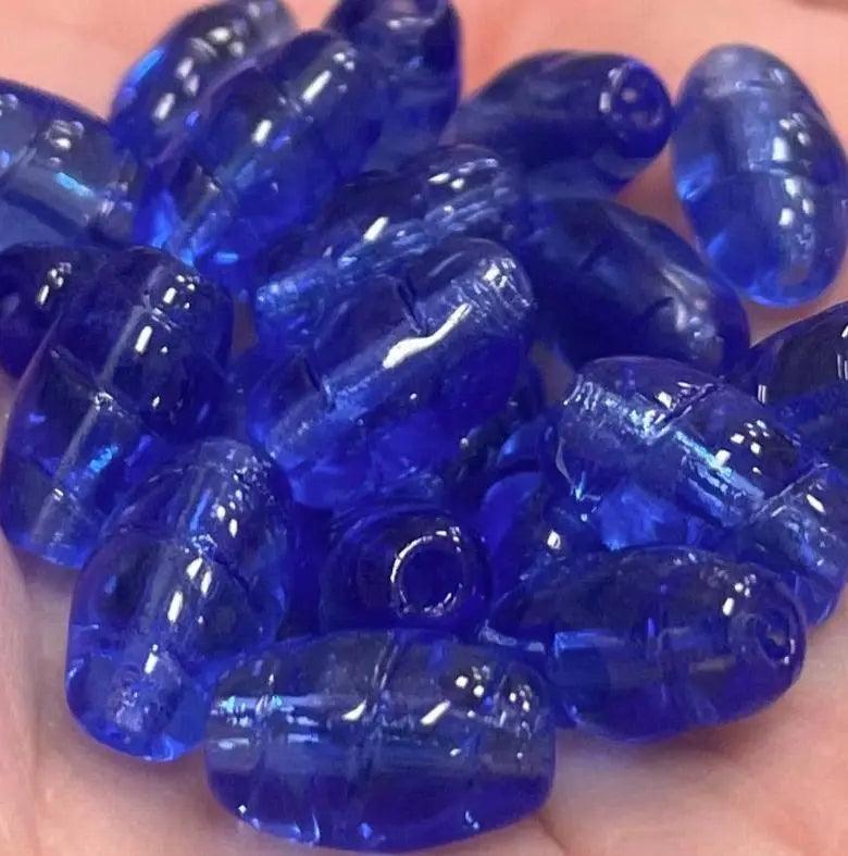20 Vintage Blue Sapphire Dark German Spiral Oval Glass Beads - Sea Beads