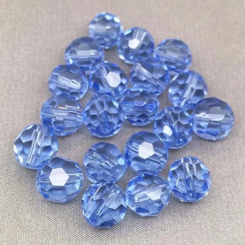 20 Vintage Blue Sapphire Faceted Round Glass Beads - Sea Beads