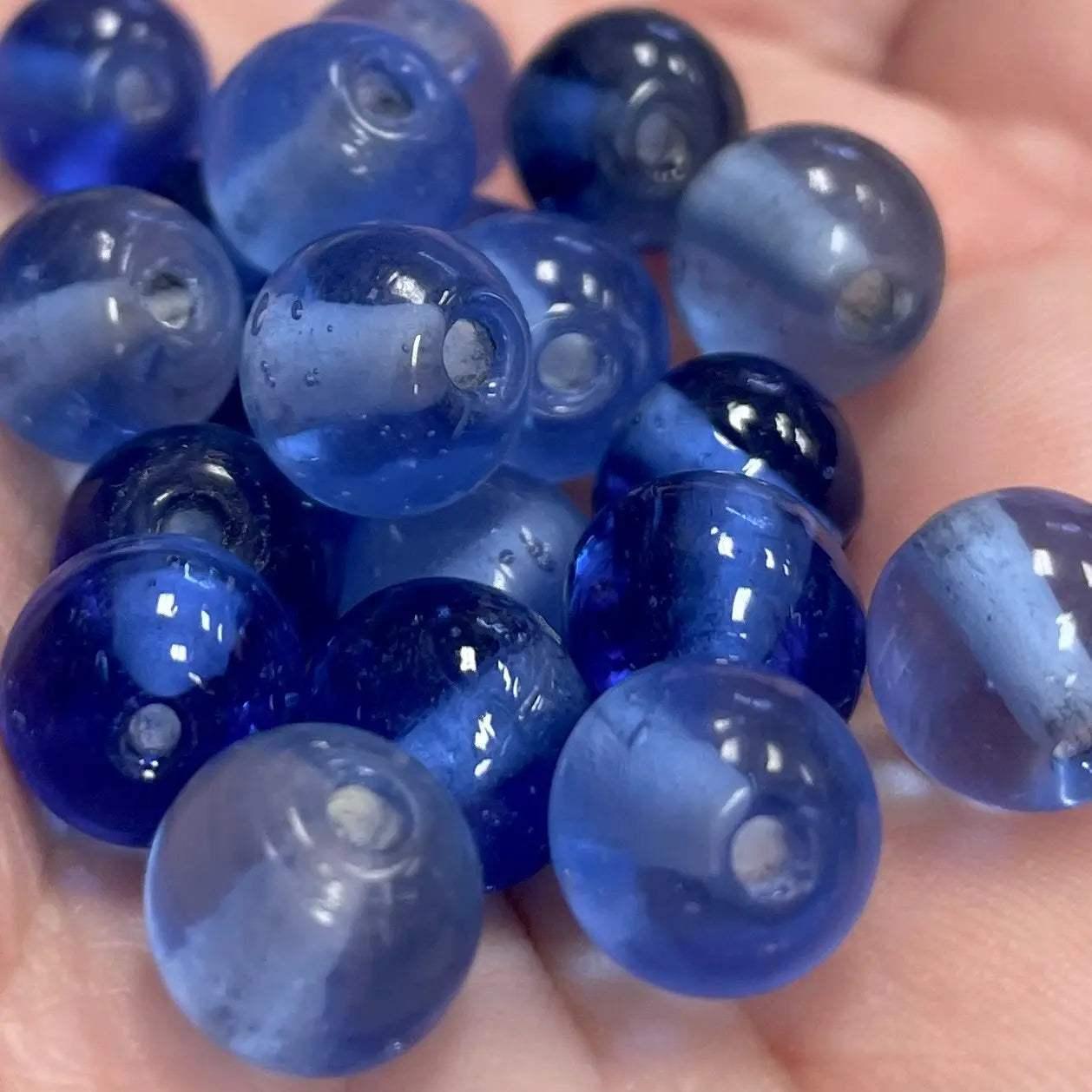 20 Vintage Blue Sapphire Round Mixed Glass Beads - Sea Beads