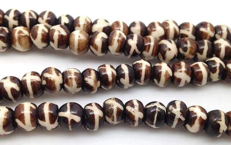 20 Vintage Brown Bone Round Beads - Sea Beads