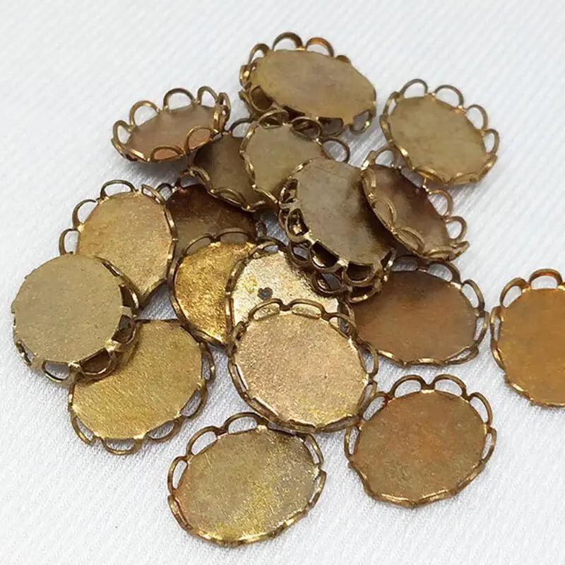 20 Vintage Brass Bezel Oval Metal Settings - Sea Beads